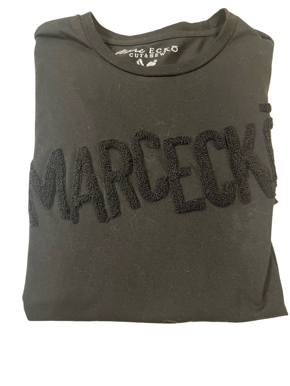 Marc Ecko Black Raised Chenille Logo T-Shirt, Cut & Sew Zippers @ sides